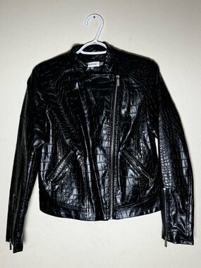 Calvin Klein Black Faux Croc Asymmetrical Zip Jacket